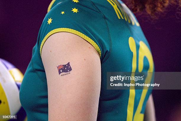 Priscilla Ruddle of Australia's Southern Cross tattoo during the Women's Indoor Volleyball Preliminary match against Croatia at the Entertainment...