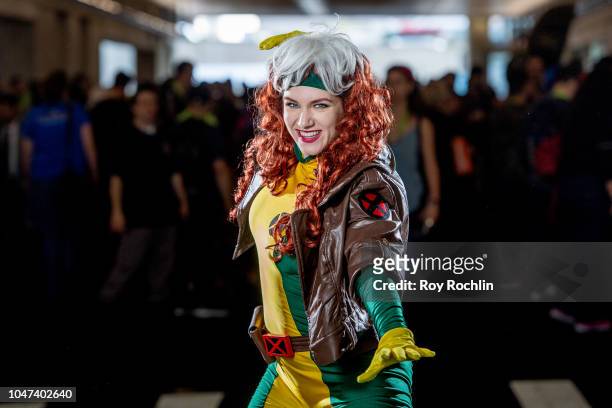 Fan cosplays as Rogue from X-Men and the Marvel Universe during the 2018 New York Comic-Con at Javits Center on October 7, 2018 in New York City.