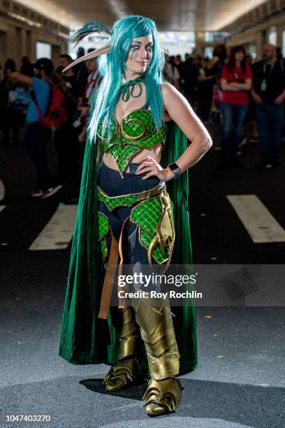 Fan cosplays as Ashra Valandril form World of Warcraft during the 2018 New York Comic-Con at Javits Center on October 7, 2018 in New York City.