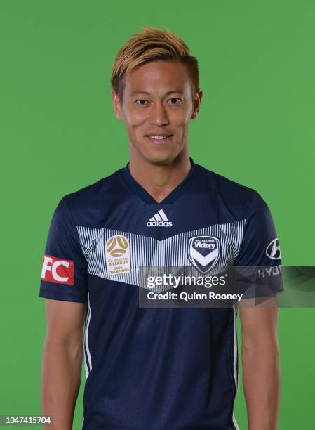 Keisuke Honda of the Victory poses during the 2018/19 A-League season headshots session at AAMI Park on October 8, 2018 in Melbourne, Australia.