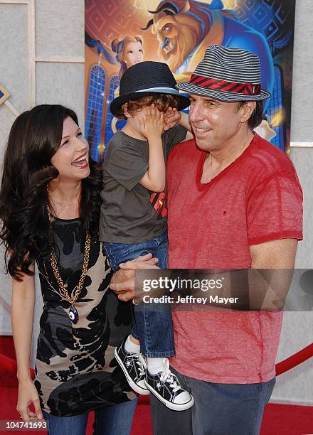 October 02: Kevin Nealon, wife Susan Yeagley and son Gable Ness Nealon arrive at Walt Disney Studios Beauty and The Beast Sing-Along at the El...