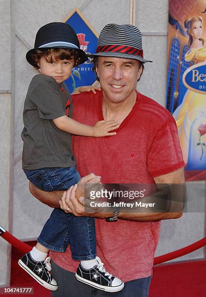 October 02: Kevin Nealon and son Gable Ness Nealon arrive at Walt Disney Studios Beauty and The Beast Sing-Along at the El Capitan Theatre on October...