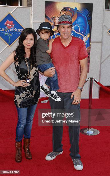 October 02: Kevin Nealon, wife Susan Yeagley and son Gable Ness Nealon arrive at Walt Disney Studios Beauty and The Beast Sing-Along at the El...