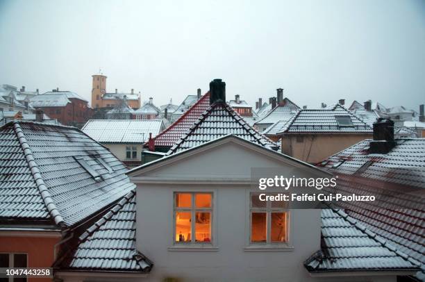 roof of the city of bergen, western norway - bergen bildbanksfoton och bilder