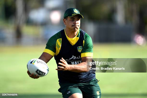 Latrell Mitchell in action during an Australian Kangaroos training session at Carina Juniors on October 8, 2018 in Brisbane, Australia.