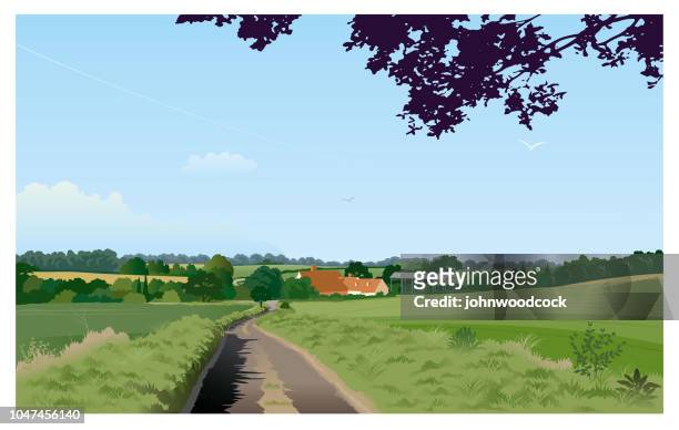 ilustrações de stock, clip art, desenhos animados e ícones de green english landscape illustration - suffolk england