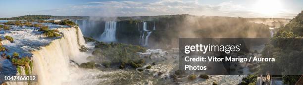 panorama of splashing waterfalls, parana, brazil - foz do iguaçu imagens e fotografias de stock