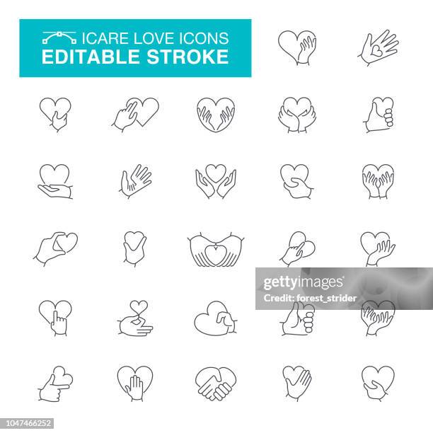 care and love hands editable stroke icons - assisted living group stock illustrations