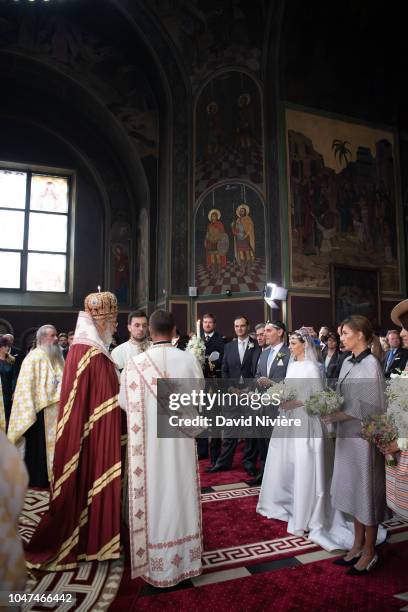 Prince Nicholas of Romania and Princess Alina of Romania attend the religious ceremony of their wedding at Sfantul IIie church celebrated by his...