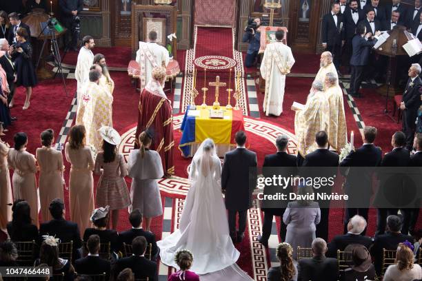 General view of the Royal wedding of Prince Nicholas of Romania and Princess Alina of Romania at Sfantul IIie church celebrated by his Eminence...