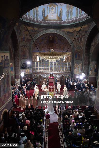 General view of the Royal wedding of Prince Nicholas of Romania and Princess Alina of Romania at Sfantul IIie church celebrated by his Eminence...