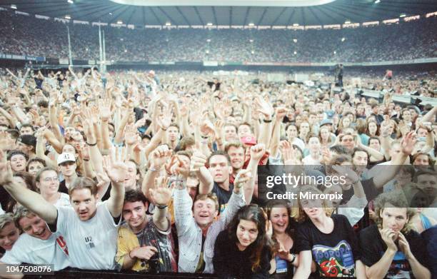 Concert, Zoo TV Tour, Cardiff Arms Park, Cardiff, Wales, Wednesday 18th August 1993, picture shows crowd scenes.