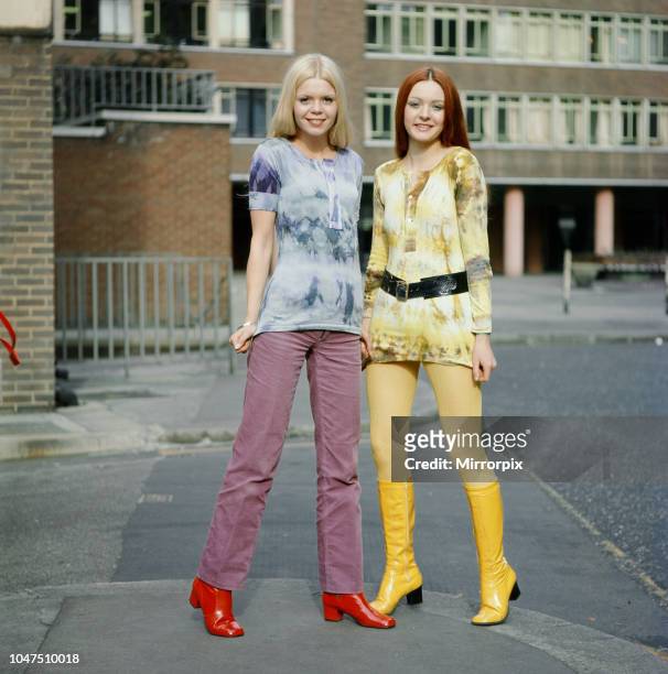 Tie-dye shirts worn by models, Jane and Linda . 3rd March 1970.