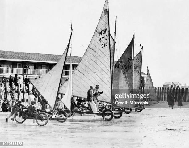 Sand yacht racing at Bognor Regis. West Sussex on the south coast of England, 19th April 1927.