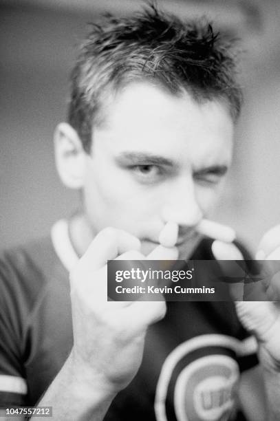 Drummer Justin Welch of English alternative rock group, Elastica, New York City, 30th May 1995.