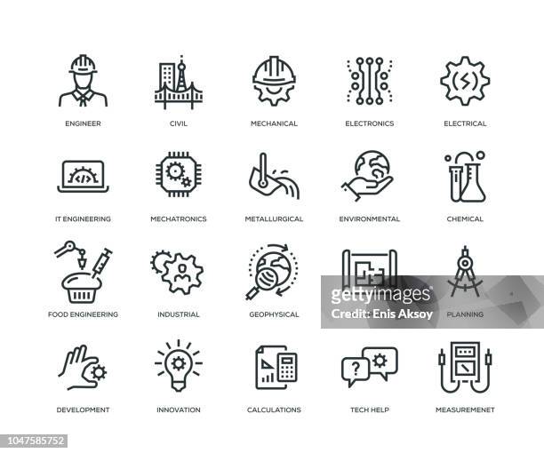 ilustraciones, imágenes clip art, dibujos animados e iconos de stock de iconos de ingeniería - línea serie - mechatronics