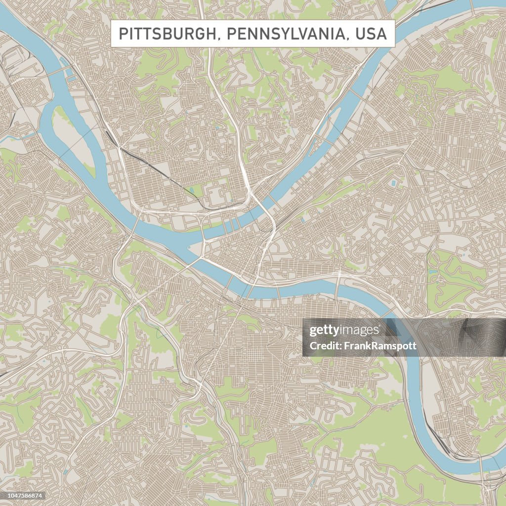 Pittsburgh Pennsylvania US City Street Map