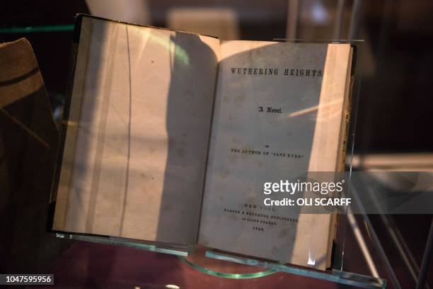 First American edition of Wuthering Heights by Emily Bronte, dating from 1848, is seen on display in the Bronte Parsonage Museum, the former home of...