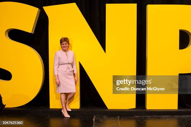 First Minister of Scotland Nicola Sturgeon attends the 84th annual SNP conference at the Scottish Exhibition and Conference Centre at SECC on October...