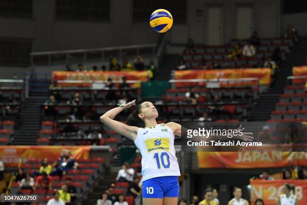 Gabriela Braga Guimaraes of Brazil serves during the Pool E match between Mexico and Brazil on day two of the FIVB Women's World Championship second...