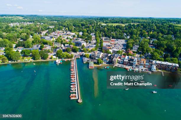 aerial of antique boat festival on skaneateles lake - finger lakes fotografías e imágenes de stock