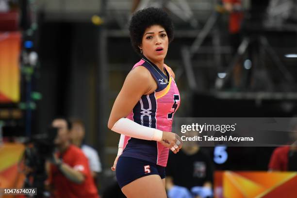 Brenda Castillo of Dominican Republic looks on during the Pool E match between Netherlands and Dominican Republic on day two of the FIVB Women's...