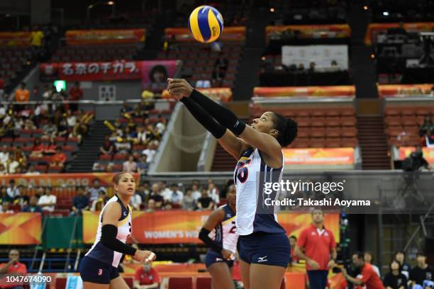 Yonkaira Paola Pena Isabel of Dominican Republic in action during the Pool E match between Netherlands and Dominican Republic on day two of the FIVB...