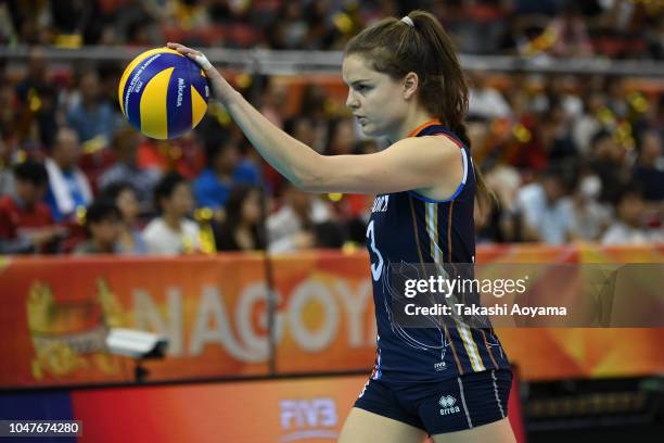 Yvon Belien of Netherlands looks on during the Pool E match between Netherlands and Dominican Republic on day two of the FIVB Women's World...