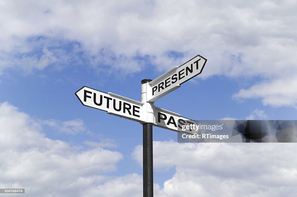 Sign Post Present Future Past Present Signpost In The Sky High-Res Stock Photo - Getty Images