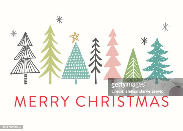 holiday card with christmas trees - christmas sketch stock illustrations