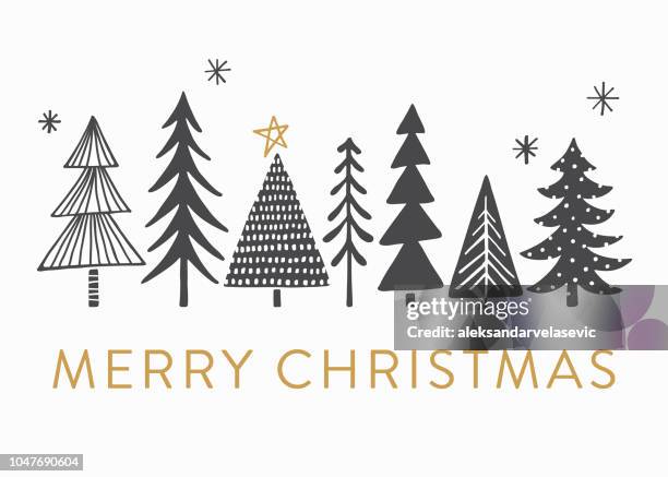 holiday card with christmas trees - black and white christmas stock illustrations