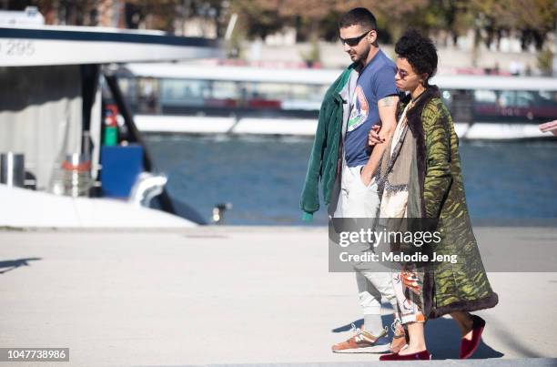 Shia LaBeouf and FKA Twigs are spotted on the Seine river on September 30, 2018 in Paris, France.