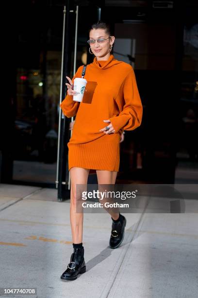 Bella Hadid is seen in NoHo on October 8, 2018 in New York City.
