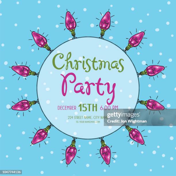 christmas light card border with party text - simple invitation border stock illustrations
