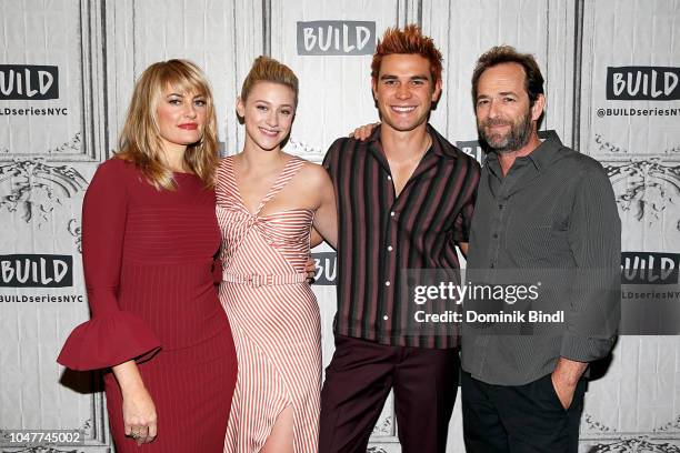 Madchen Amick , Lili Reinhart, K. J. Apa and Luke Perry attend the Build Series to discuss "Riverdale" at Build Studio on October 8, 2018 in New York...