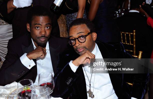 Comedian Chris Rock and director Spike Lee attend the BLUE Scholarship Gala to benefit Spelman College at The Plaza Hotel on October 4, 2010 in New...