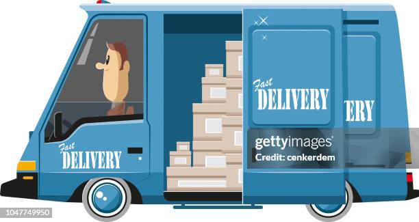 delivery van and the goods - answering door stock illustrations