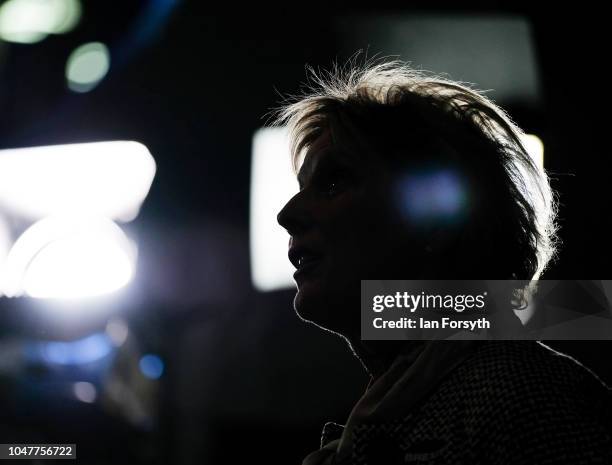 Anna Soubry, MP for Broxtowe waits to take part in a Channel 4 news television interview with Jon Snow on day two of the Conservative Party...