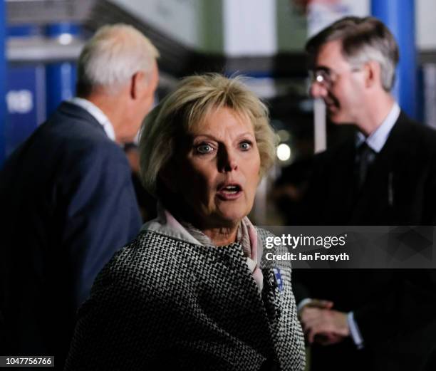 Anna Soubry, MP for Broxtowe and Jacob Rees Mogg MP for North East Somerset meet during a Channel 4 news television interview with Jon Snow on day...