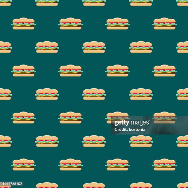 sandwich street food seamless pattern - sub sandwich stock illustrations