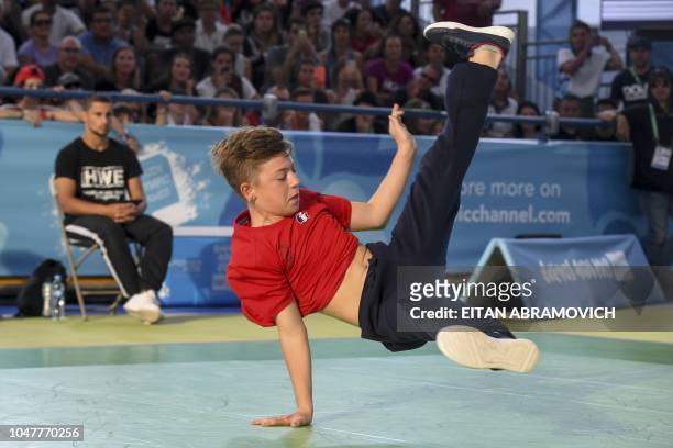 France's b-boy Martin competes during a battle at the Youth Olympic Games in Buenos Aires, Argentina on October 08, 2018. - The Youth Olympic Games...