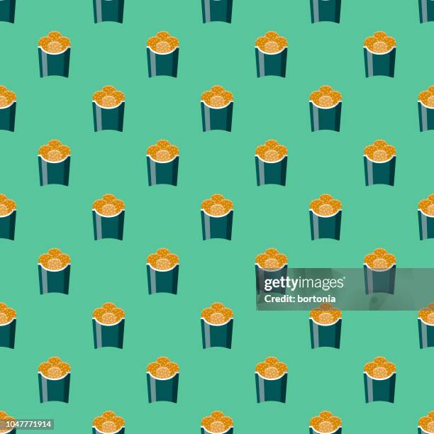 chicken nuggets street food seamless pattern - fritter stock illustrations