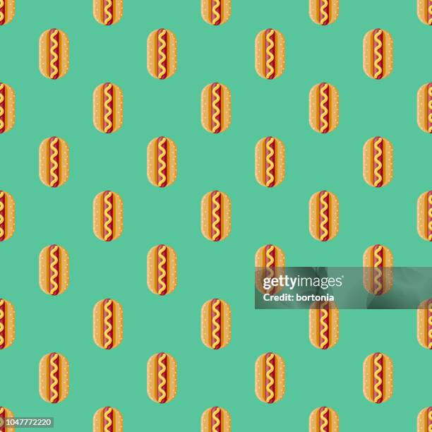hot dog street food seamless pattern - double hotdog stock illustrations
