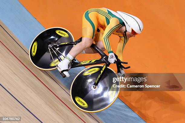 Anna Meares of Australia competes in the women's 500m time trial final at IG Sports Complex during day two of the Delhi 2010 Commonwealth Games on...