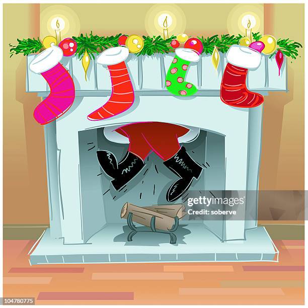 santa im kamin - christmas decore candle stock-grafiken, -clipart, -cartoons und -symbole