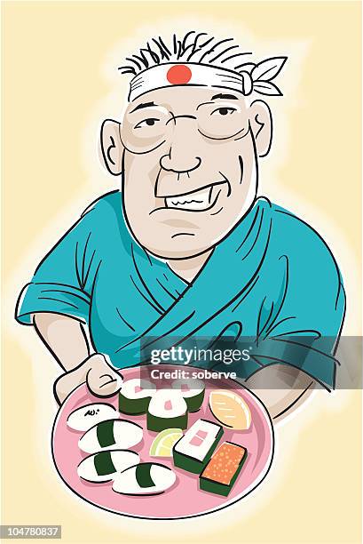 sushi-küchenchef - sushi meister stock-grafiken, -clipart, -cartoons und -symbole