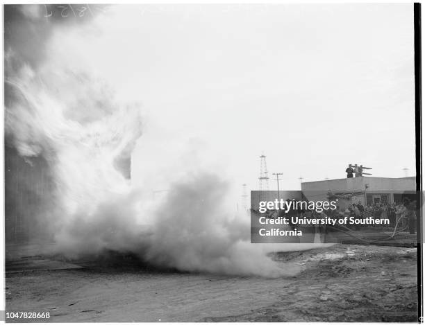 Fire Institute for Teachers , 8 February 1954. Captain Henry J Heisterman , County Fire Department;Battalion Chief Noel Manchester ;Velda Nolin...