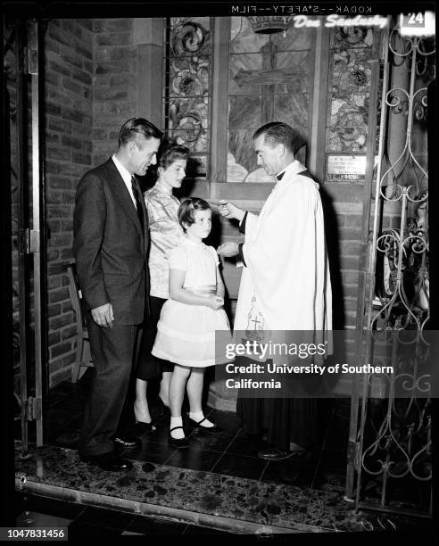 Coleen Gray kid baptized, 17 April 1954. William Bidlack;Coleen Gray Bidlack;Susan Diana Amateau;Reverend Clifford E Barry Nobes.;Caption slip reads:...