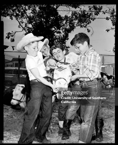 Raymond Avenue School Fair, 1 June 1954. Vickie Baird ;Judith Ann Richardson;Sally Lou Hughes;Wellington Mock;Billy Lamont (named best boy city...