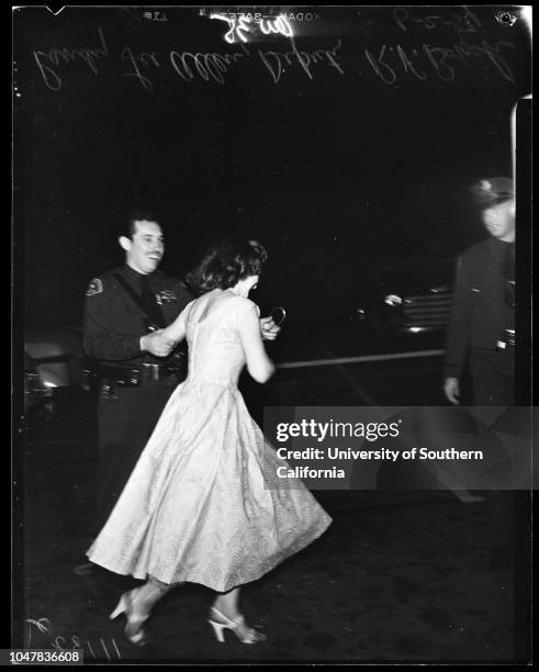 Gambling suspects at West Hollywood Jail, 2 June 1954. Randy Lee Allen -- 24 years ;Deputy R.F Block.;Caption slip reads: 'Photographer: Wesselmann....